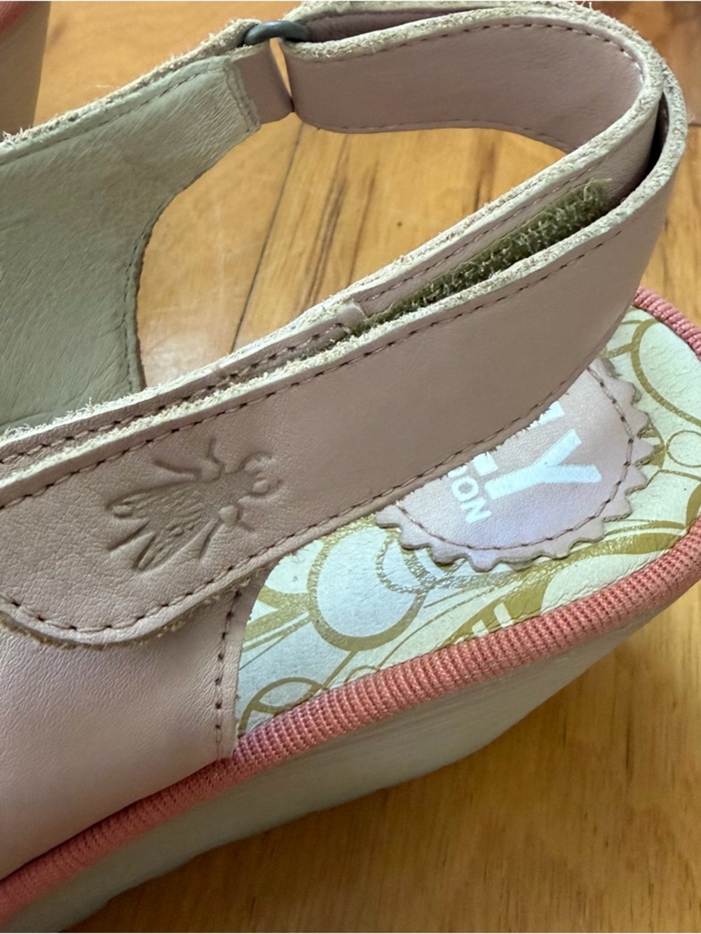 Fly London Yeay Rose Pink Leather Wedge Sandals Peep Toe Slingback Size 39 - Picture 6 of 9